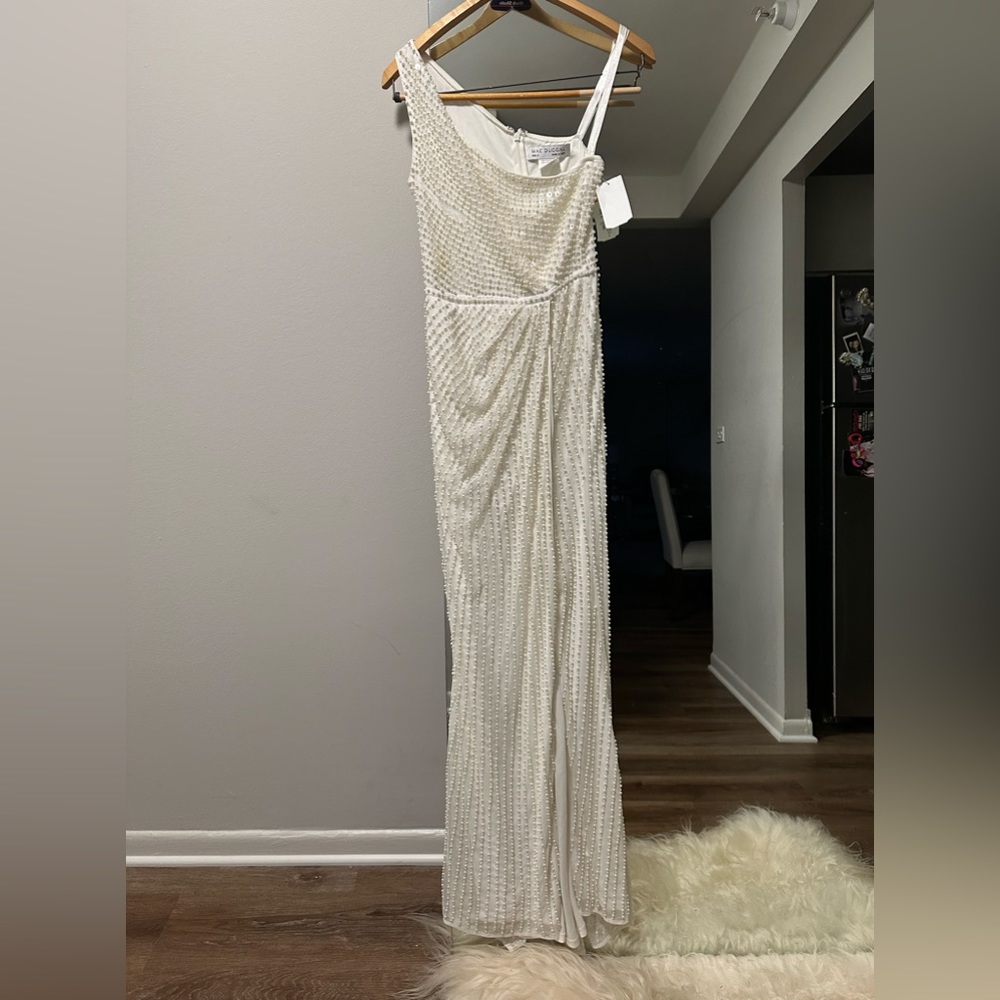Mac Duggal White Beaded Gown